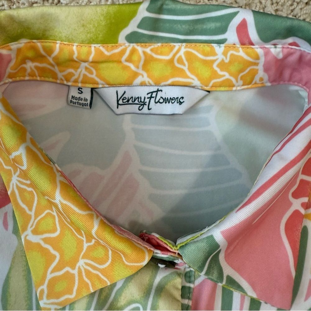 KENNY FLOWERS Ladies Sleeveless Golf Polo Bahamas Print Pink Green Size Small - Picture 5 of 5